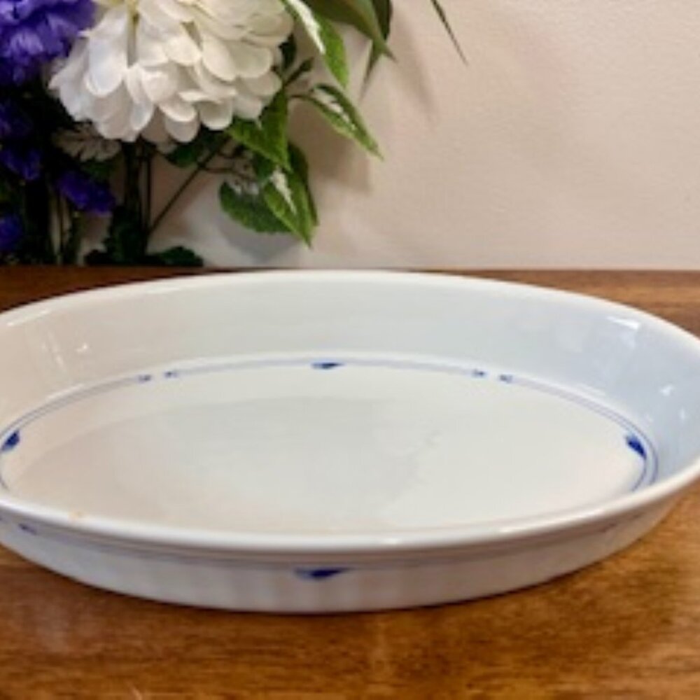 Spode Quasar Oval Casserole Dish Blue White Vintage Fine Oven China England Bake